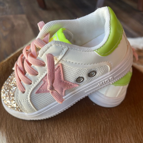 Sparkly White and Pink Kids Sneakers - Picture 4 of 8